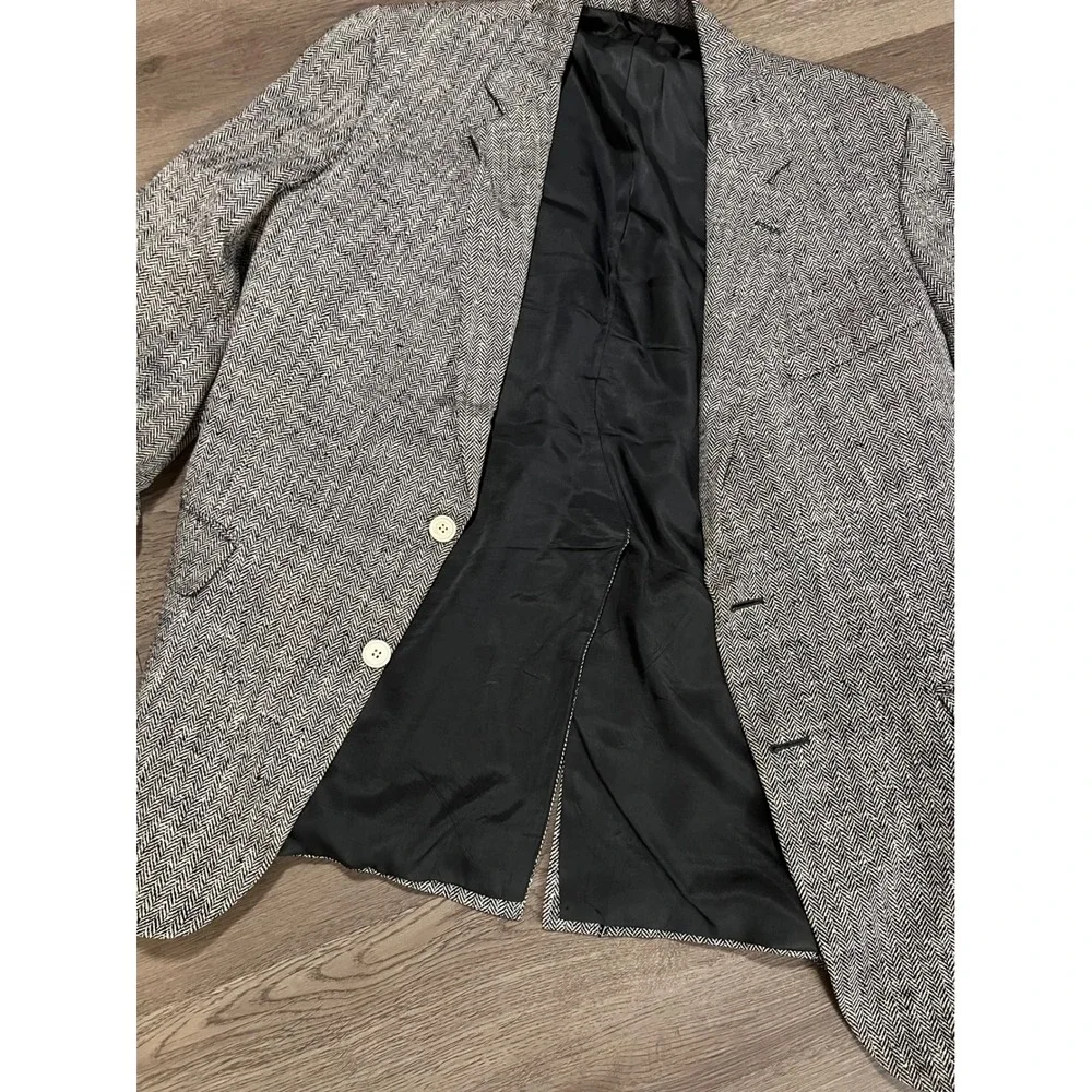 Rutlands Canterbury Collection Mens Herringbone Blazer Sport Coat Black‎ White